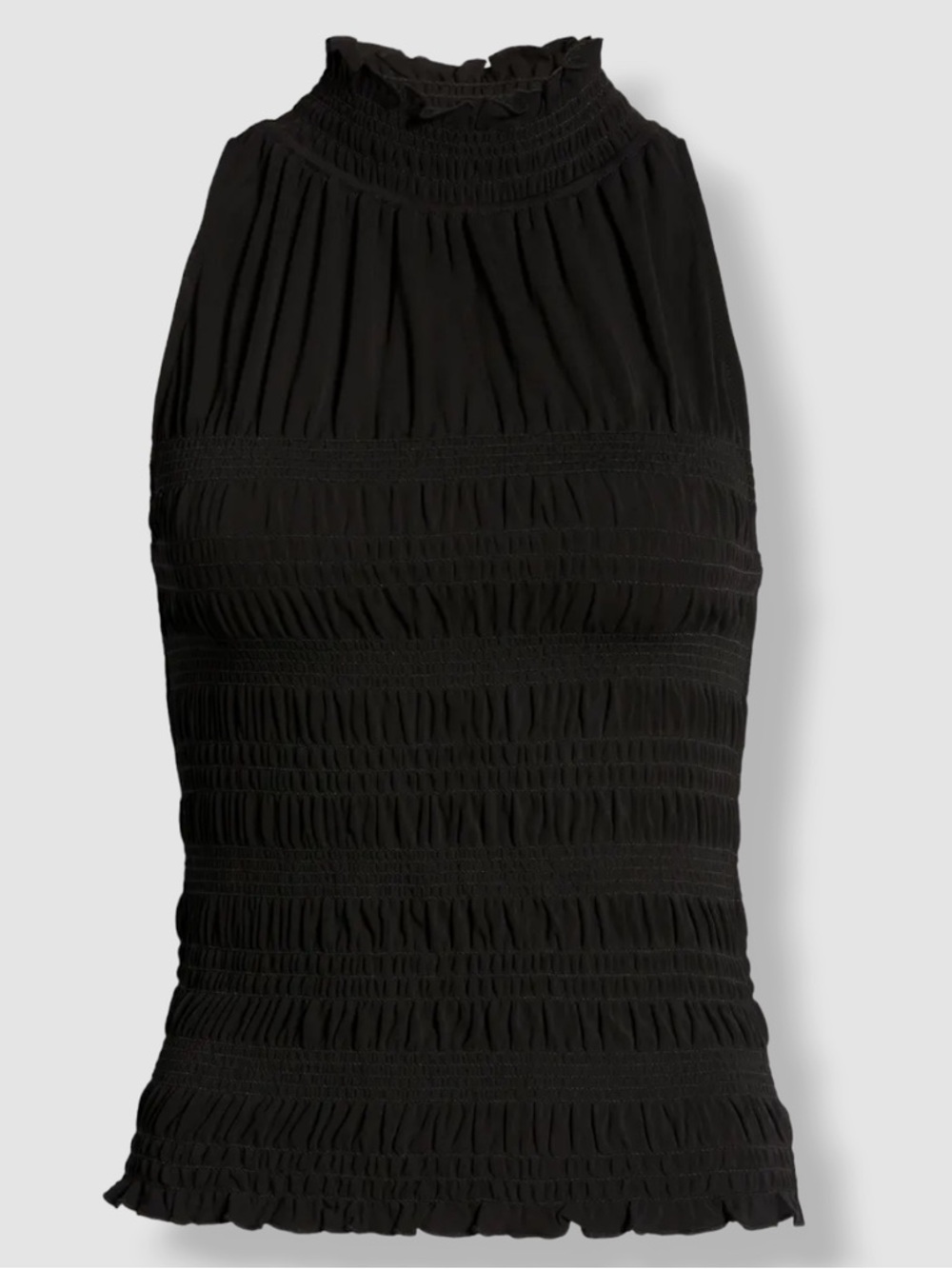 FRAME Smocked Knit Halter Top Black Sleeveless Mock Neck Size Small - Picture 2 of 6
